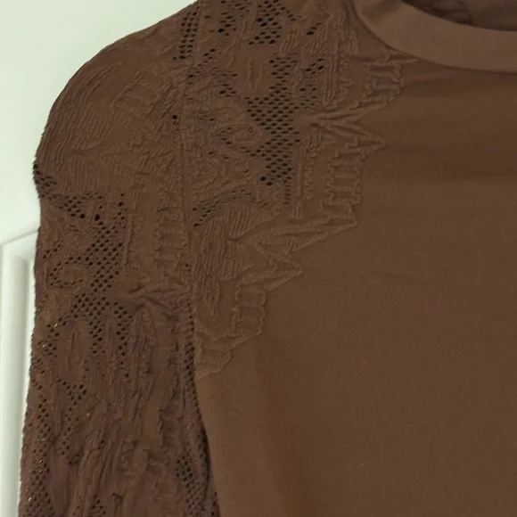 Free People Brown Lace Long Sleeve Fitted Blouse - Picture 5 of 7